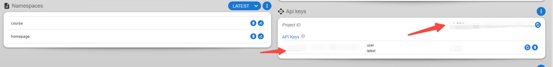 Locize location of project ID, API key, and namespace