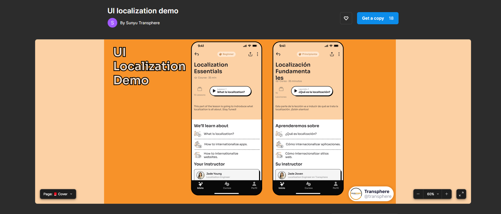UI of the design-stage localization process using Locize