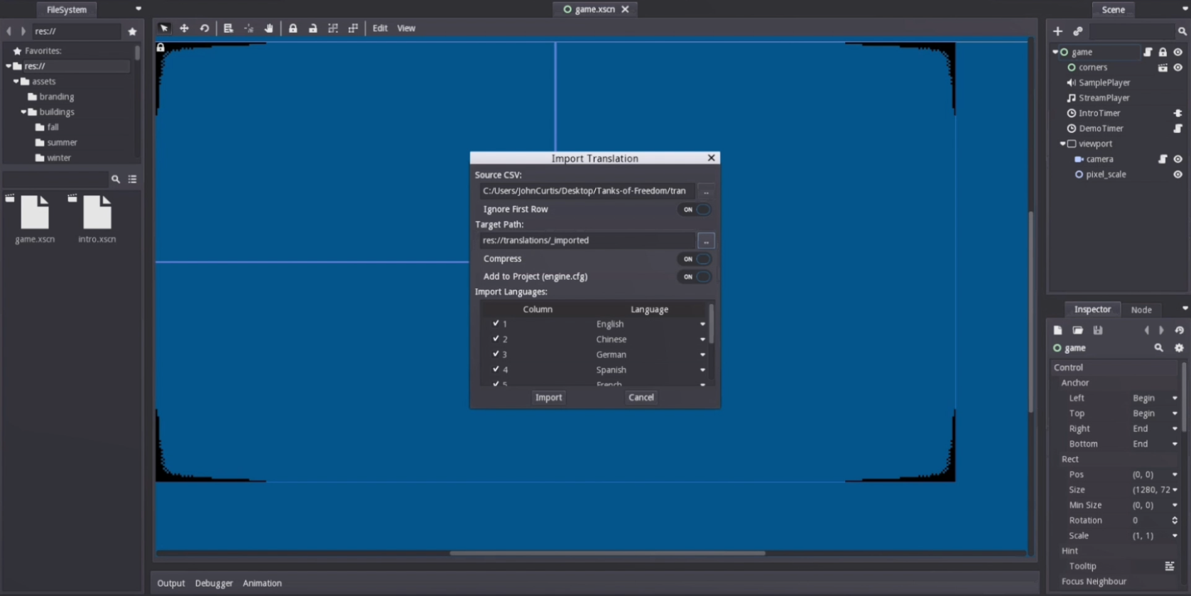 Building the localized game in Godot