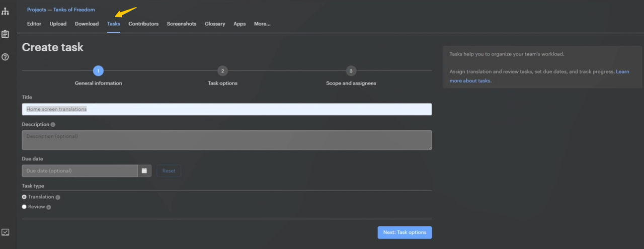 Create a translation task.