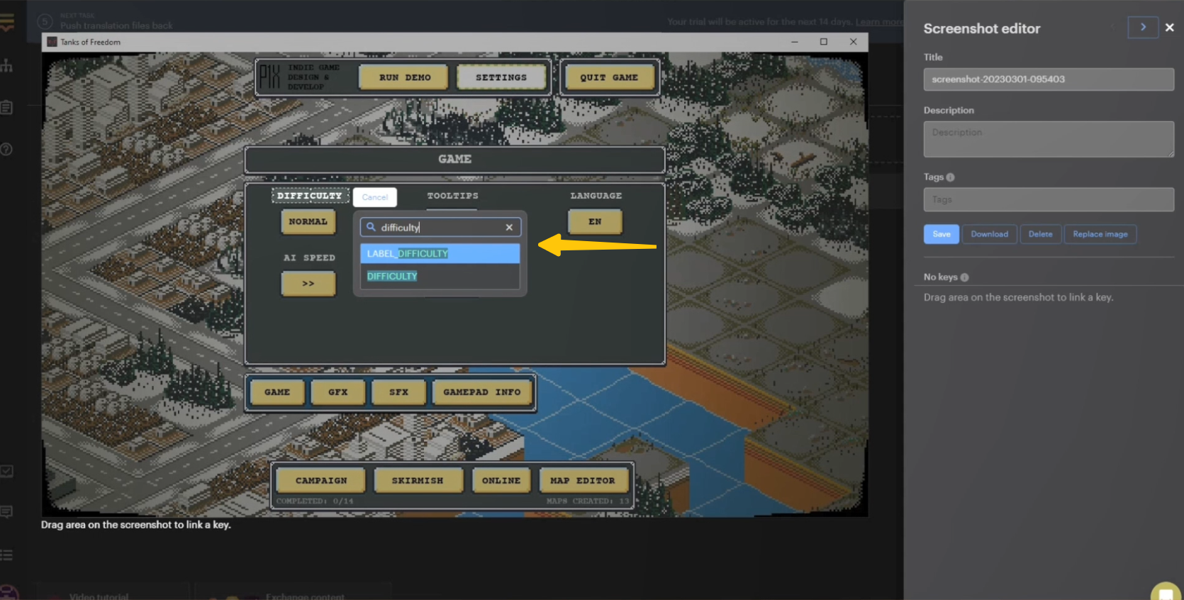 Marking translation keys from screenshots