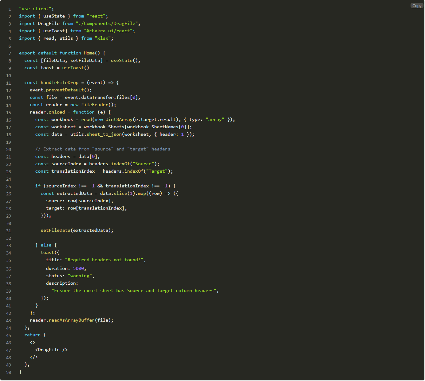 4th batch of code designed to create a drag & drop function for handling file drops.