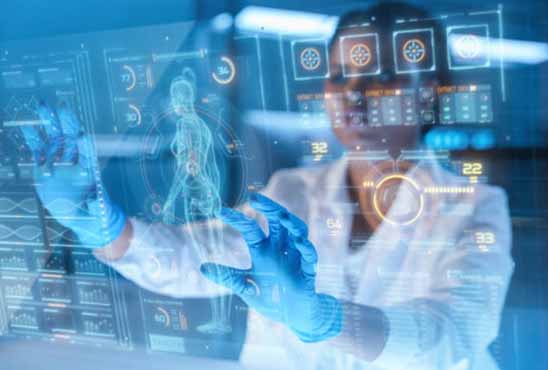 A healthcare professional managing all her tasks through tech-enabled translated tools.