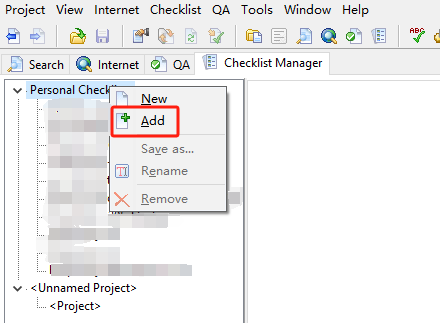 7. Add the target checklist to Checklist Manager