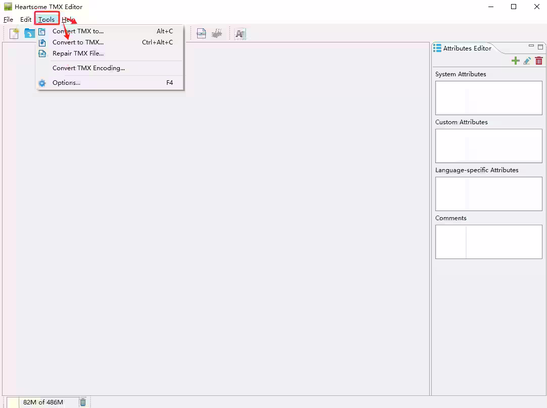 The dropdown menu that appears after clicking the "Tool" button
