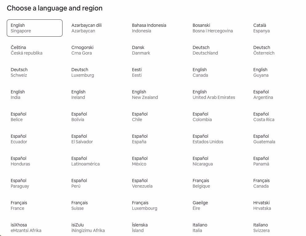 Airbnb provides various languages for user worldwide.